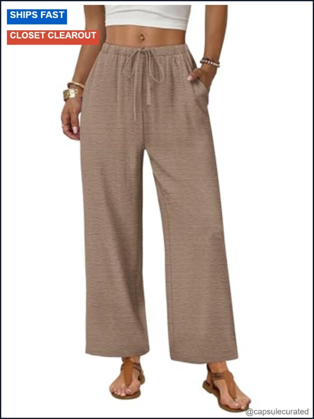 Wide Leg Palazzo Pants with Pockets Elastic Waist Drawstring Flowy Lightweight